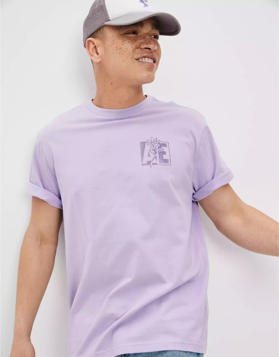 T Shirt Graphique American Eagle AE Super Soft Logo Violette Homme | LTE-95104418